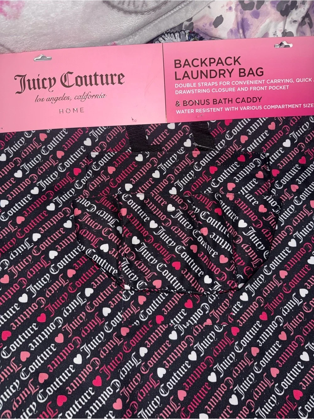 Juicy Couture Black Pink & White Logo Backpack Laundry Bag